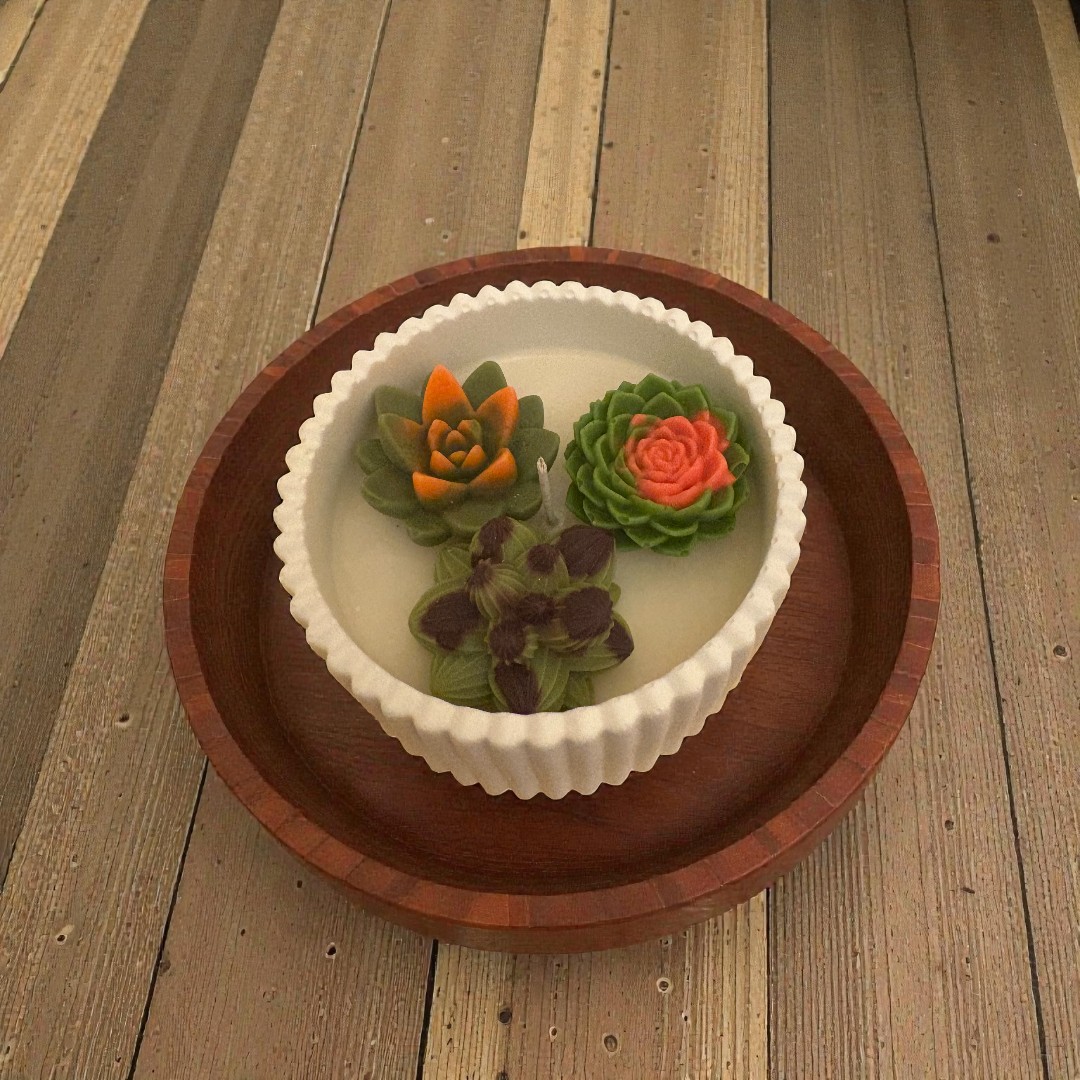 Artisan floral bowl candle